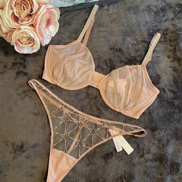 Victorias Secret Very Sexy Shine Detail-Low Cut Demi/ V-String 38DD/XL NWT-